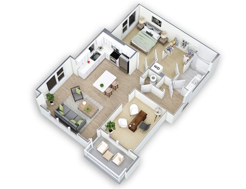 Floor plan for 1 bed, 1 bath, 969 sqft